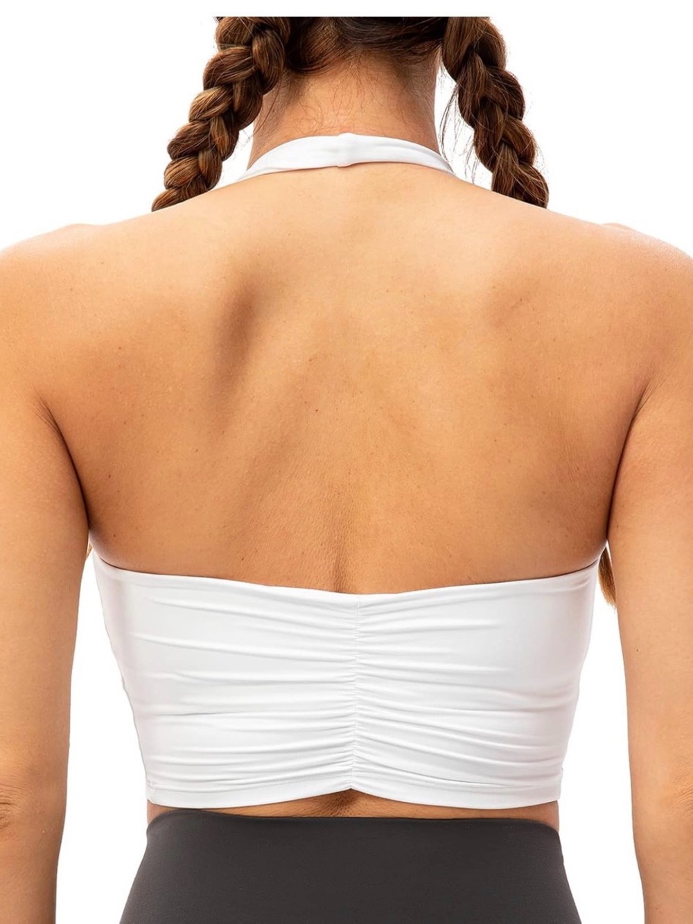 Halter Neck Built-In Bra Crop Top - White
